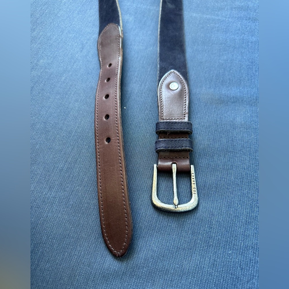 Ted Baker Men's Leather Belt in navy suede and brown leather